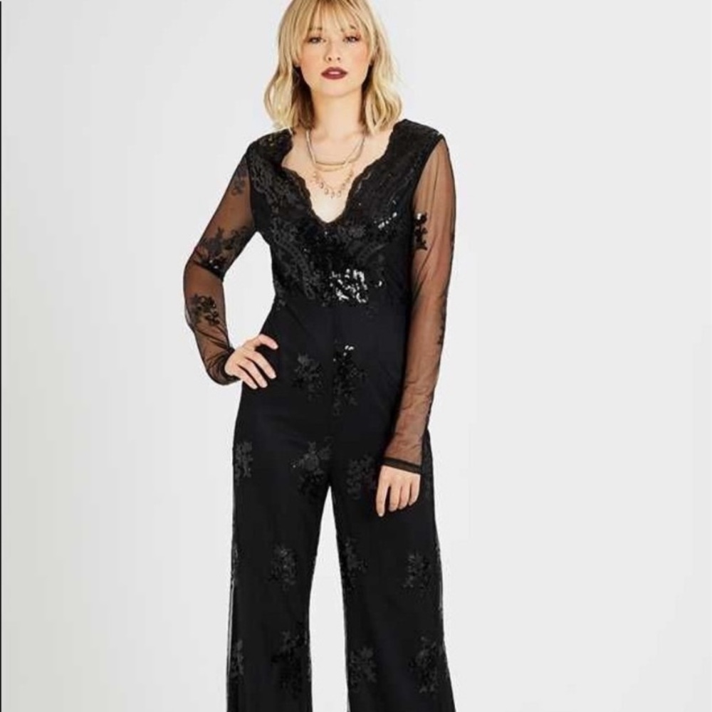 Altar'd State Charlotte Black Jumpsuit with Plunging V-Neckline